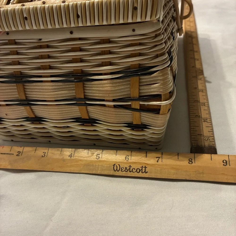 Woven Wicker Sewing Basket W/ Pink Satin Padded Interior Basket with Handle